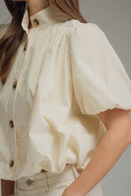 Load image into Gallery viewer, NEWEST ARRIVAL Ecru Cream Bubble Hem Button Front Blouse
