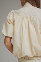 Load image into Gallery viewer, NEWEST ARRIVAL Ecru Cream Bubble Hem Button Front Blouse
