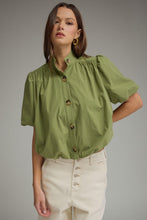 Load image into Gallery viewer, NEWEST ARRIVAL Olive or Wine Bubble Hem Button Front Blouse

