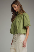Load image into Gallery viewer, NEWEST ARRIVAL Olive or Wine Bubble Hem Button Front Blouse
