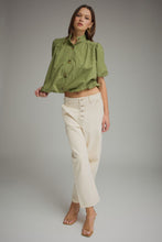 Load image into Gallery viewer, NEWEST ARRIVAL Olive or Wine Bubble Hem Button Front Blouse
