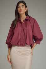 Load image into Gallery viewer, NEWEST ARRIVAL Wine Burgundy Button Down Voluminous Blouse
