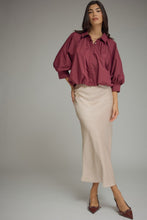 Load image into Gallery viewer, NEWEST ARRIVAL Wine Burgundy Button Down Voluminous Blouse
