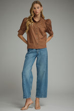 Load image into Gallery viewer, NEWEST ARRIVAL Brown Puff Sleeve Button Down Blouse
