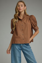 Load image into Gallery viewer, NEWEST ARRIVAL Brown Puff Sleeve Button Down Blouse
