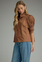 Load image into Gallery viewer, NEWEST ARRIVAL Brown Puff Sleeve Button Down Blouse
