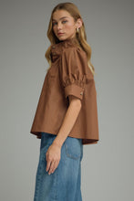 Load image into Gallery viewer, NEWEST ARRIVAL Brown Puff Sleeve Button Down Blouse
