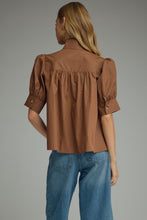 Load image into Gallery viewer, NEWEST ARRIVAL Brown Puff Sleeve Button Down Blouse
