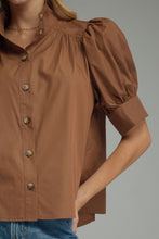 Load image into Gallery viewer, NEWEST ARRIVAL Brown Puff Sleeve Button Down Blouse
