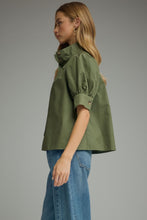 Load image into Gallery viewer, NEWEST ARRIVAL Olive Green Puff Sleeve Button Down Blouse
