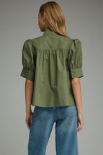 Load image into Gallery viewer, NEWEST ARRIVAL Olive Green Puff Sleeve Button Down Blouse
