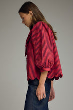 Load image into Gallery viewer, NEWEST ARRIVAL Red/Brown Striped Button Down Neck Tie Blouse
