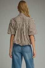 Load image into Gallery viewer, NEWEST ARRIVAL Brown Striped Bubble Hem Button Down Blouse
