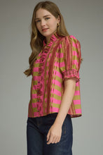 Load image into Gallery viewer, NEWEST ARRIVAL *PREORDER 8/26* Plum/Martini Green Mixed Print Puff Sleeve Blouse
