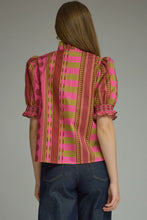 Load image into Gallery viewer, NEWEST ARRIVAL *PREORDER 8/26* Plum/Martini Green Mixed Print Puff Sleeve Blouse
