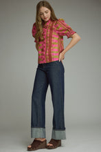 Load image into Gallery viewer, NEWEST ARRIVAL *PREORDER 8/26* Plum/Martini Green Mixed Print Puff Sleeve Blouse
