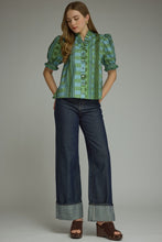 Load image into Gallery viewer, NEWEST ARRIVAL *PREORDER 8/26* Blue/Green Mixed Print Puff Sleeve Blouse
