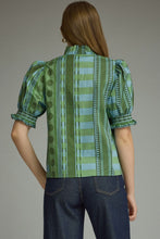 Load image into Gallery viewer, NEWEST ARRIVAL *PREORDER 8/26* Blue/Green Mixed Print Puff Sleeve Blouse
