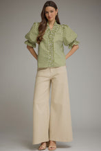 Load image into Gallery viewer, NEWEST ARRIVAL Olive Striped Smocked Trim Blouse
