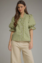Load image into Gallery viewer, NEWEST ARRIVAL Olive Striped Smocked Trim Blouse
