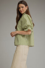 Load image into Gallery viewer, NEWEST ARRIVAL Olive Striped Smocked Trim Blouse

