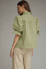 Load image into Gallery viewer, NEWEST ARRIVAL Olive Striped Smocked Trim Blouse
