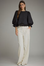 Load image into Gallery viewer, NEWEST ARRIVAL Black Balloon Sleeve Lace Trim Blouse
