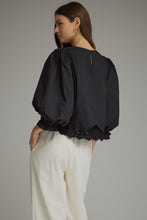 Load image into Gallery viewer, NEWEST ARRIVAL Black Balloon Sleeve Lace Trim Blouse
