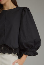 Load image into Gallery viewer, NEWEST ARRIVAL Black Balloon Sleeve Lace Trim Blouse
