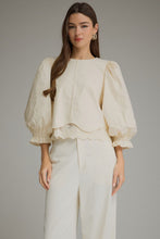 Load image into Gallery viewer, NEWEST ARRIVAL Ecru Off White Balloon Sleeve Lace Trim Blouse
