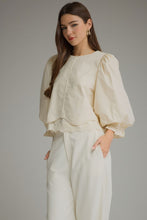 Load image into Gallery viewer, NEWEST ARRIVAL Ecru Off White Balloon Sleeve Lace Trim Blouse
