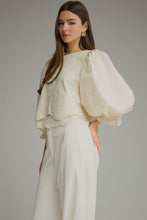 Load image into Gallery viewer, NEWEST ARRIVAL Ecru Off White Balloon Sleeve Lace Trim Blouse

