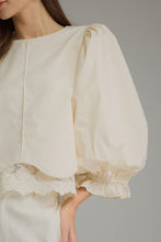 Load image into Gallery viewer, NEWEST ARRIVAL Ecru Off White Balloon Sleeve Lace Trim Blouse
