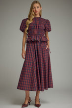 Load image into Gallery viewer, NEWEST ARRIVAL Red/Navy Gingham Smocked Midi Skirt Set
