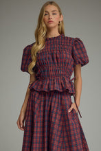 Load image into Gallery viewer, NEWEST ARRIVAL Red/Navy Gingham Smocked Midi Skirt Set
