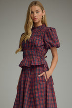 Load image into Gallery viewer, NEWEST ARRIVAL Red/Navy Gingham Smocked Midi Skirt Set
