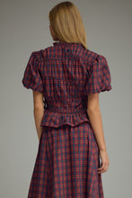 Load image into Gallery viewer, NEWEST ARRIVAL Red/Navy Gingham Smocked Midi Skirt Set

