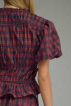 Load image into Gallery viewer, NEWEST ARRIVAL Red/Navy Gingham Smocked Midi Skirt Set
