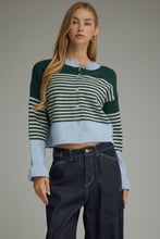 Load image into Gallery viewer, NEWEST ARRIVAL Blue/Hunter Green Striped Cardigan
