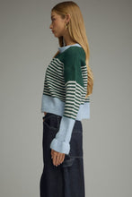 Load image into Gallery viewer, NEWEST ARRIVAL Blue/Hunter Green Striped Cardigan
