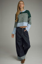 Load image into Gallery viewer, NEWEST ARRIVAL Blue/Hunter Green Striped Cardigan
