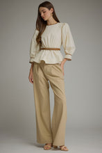 Load image into Gallery viewer, NEWEST ARRIVAL Ecru Cream Brown Belted Peplum Blouse
