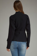Load image into Gallery viewer, NEWEST ARRIVAL Black Mock Waist Tie Peplum Knit Sweater
