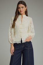 Load image into Gallery viewer, NEWEST ARRIVAL Off White Lace Frog Button Closure Blouse
