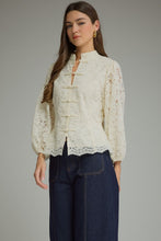 Load image into Gallery viewer, NEWEST ARRIVAL Off White Lace Frog Button Closure Blouse
