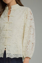 Load image into Gallery viewer, NEWEST ARRIVAL Off White Lace Frog Button Closure Blouse
