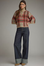 Load image into Gallery viewer, NEWEST ARRIVAL Taupe/Red Large Plaid Mock Neck Sweater
