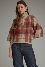 Load image into Gallery viewer, NEWEST ARRIVAL Taupe/Red Large Plaid Mock Neck Sweater
