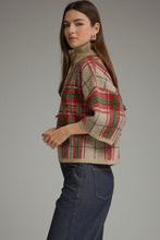 Load image into Gallery viewer, NEWEST ARRIVAL Taupe/Red Large Plaid Mock Neck Sweater
