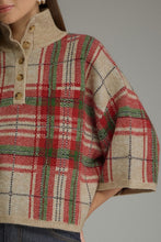 Load image into Gallery viewer, NEWEST ARRIVAL Taupe/Red Large Plaid Mock Neck Sweater

